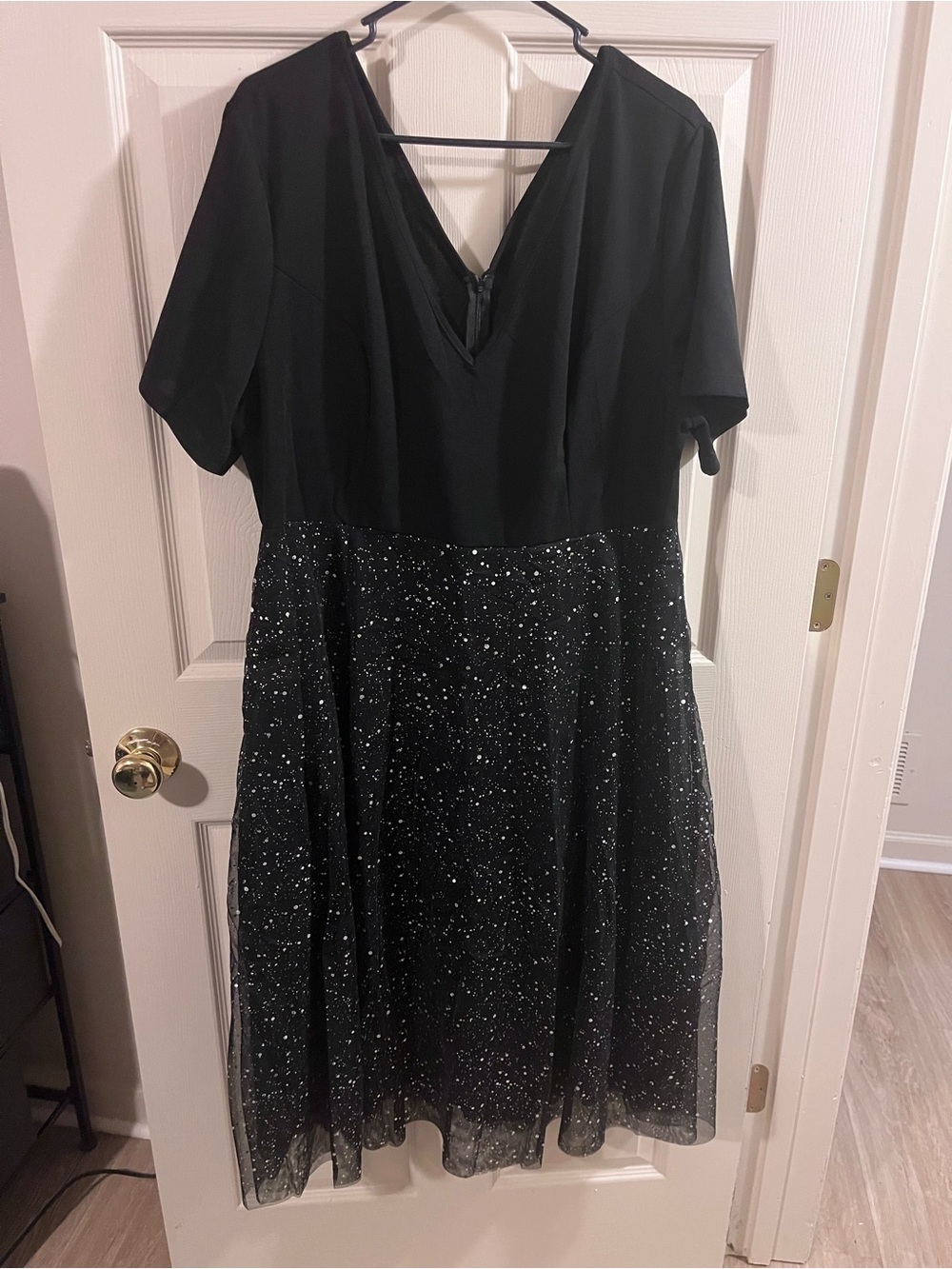 SHEIN Black V-Neck Sparkle Midi Dress